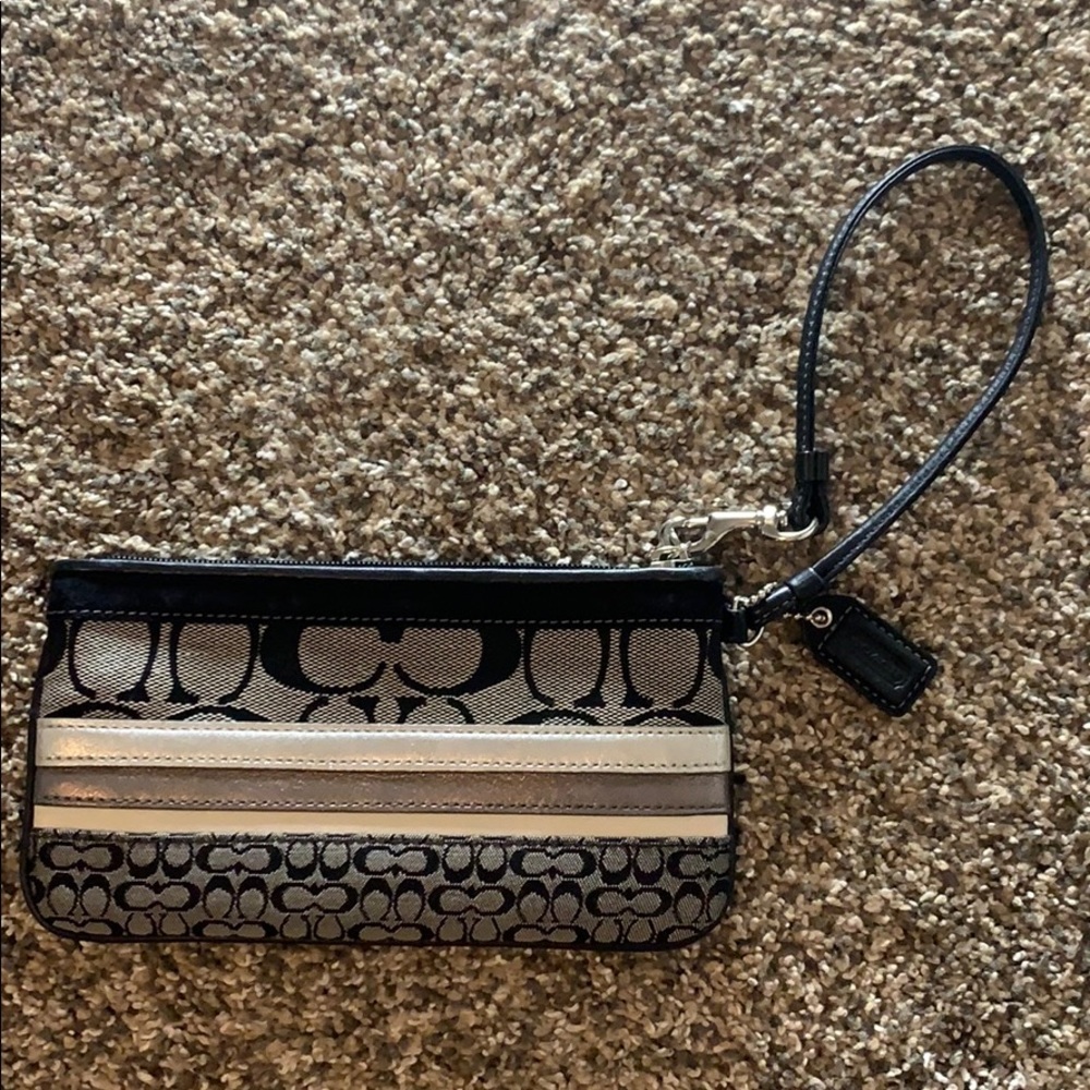 Coach Cs Wristlet, Metallic Stripes